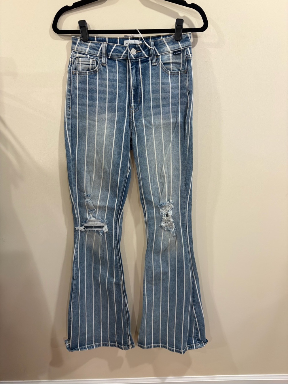 NWT Cello Blue Striped Flare Jeans Size 3
